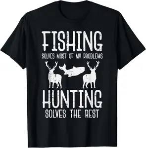 Fishing Solves Most Problems Hunting Rest Funny Men Women T-Shirt        Graphic tees