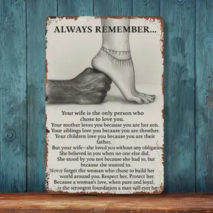 Always Remember Your Wife Respect Protect Her Aluminum Metal Sign - 8x12 Inch Retro Vintage Wall Decor for Bedroom, Man Cave, Marriage Ministry - Husband Gift