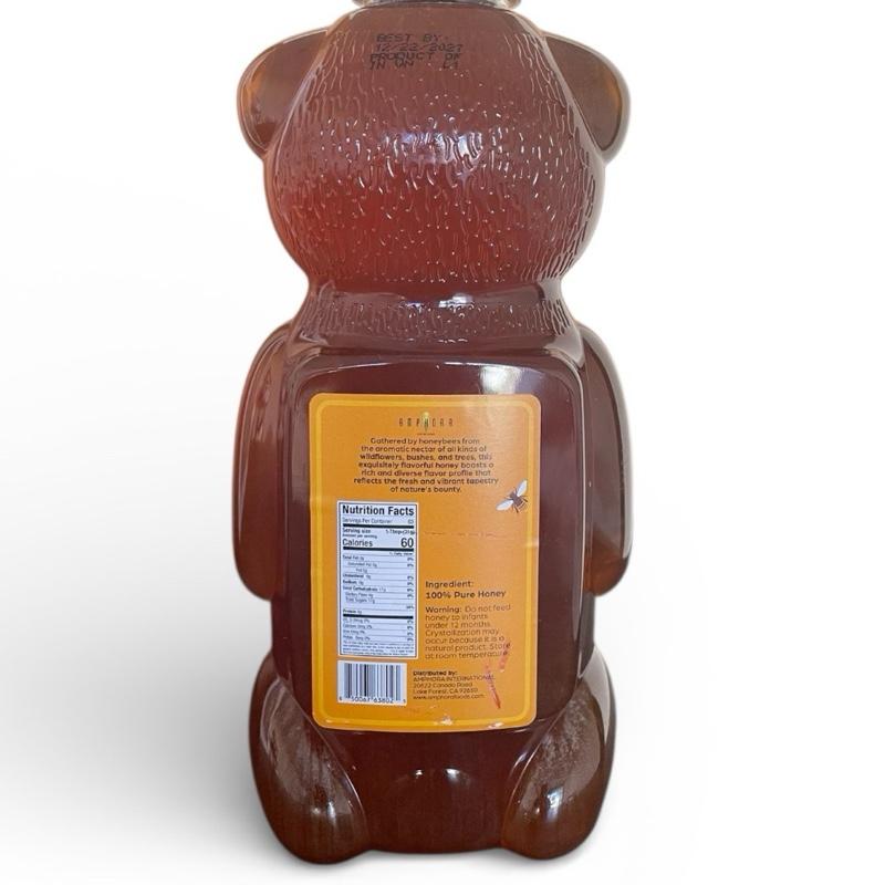 48 Oz Amphora Pure Honey - Natural Wildflower Honey in Bear-Shaped Bottle for Healthy Sweetening