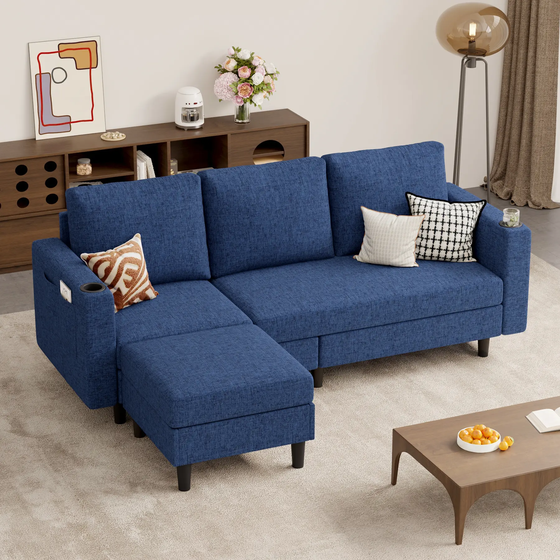 Upholstered Sectional Sofa and Couches, 78'' L Shaped 3-seat Sofa for Living Room, Apartment, Lounge,Bedroom-Washable Covers- Pet Friendly Convertible Sofas