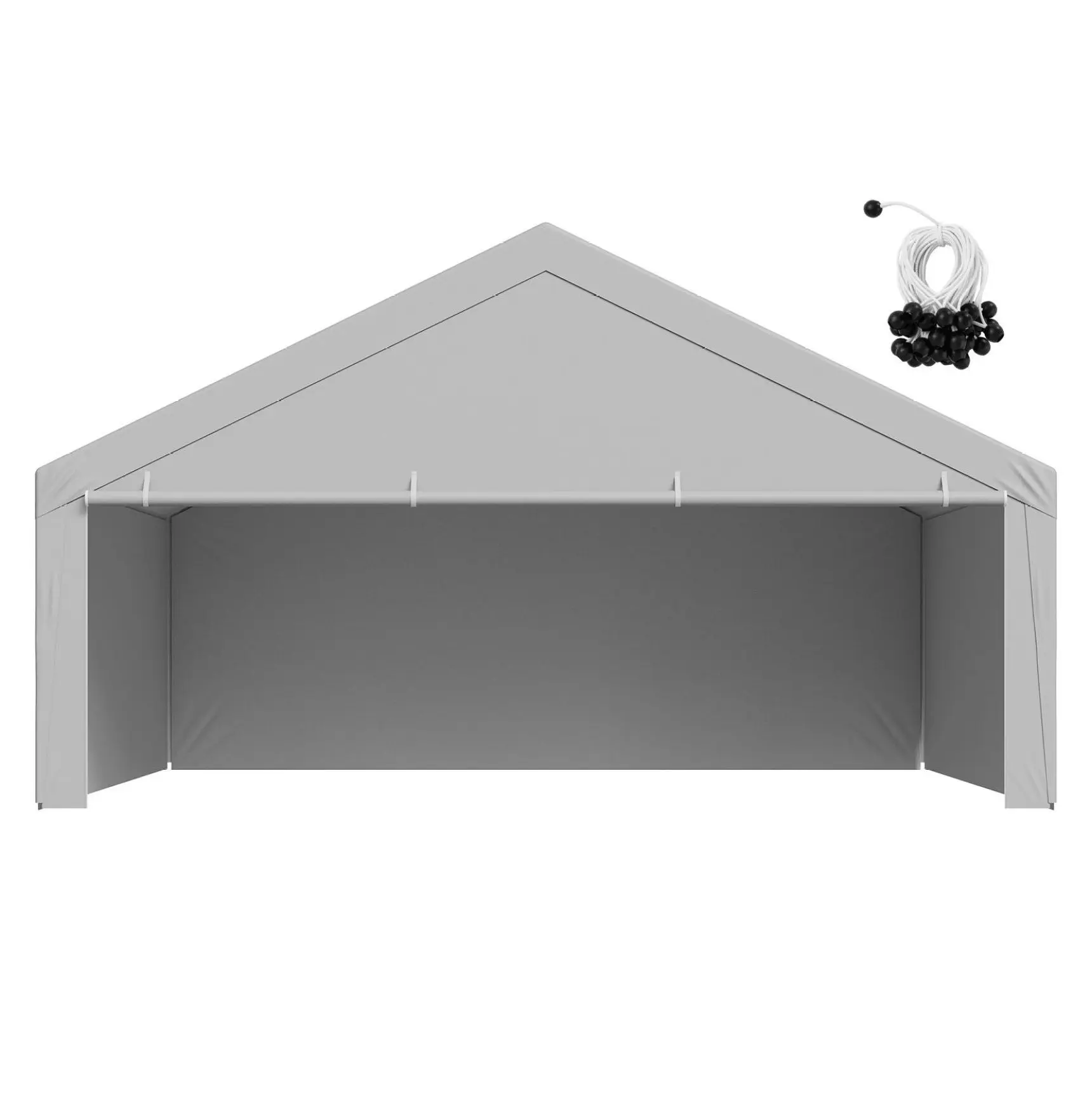 20x20 ft Carport Canopy Replacement, Waterproof Car Shelter Top with Sidewalls, UV Resistant Heavy Duty Garage Tent Tarp, Ball Bungees Included, Grey 20 x 20 ft
