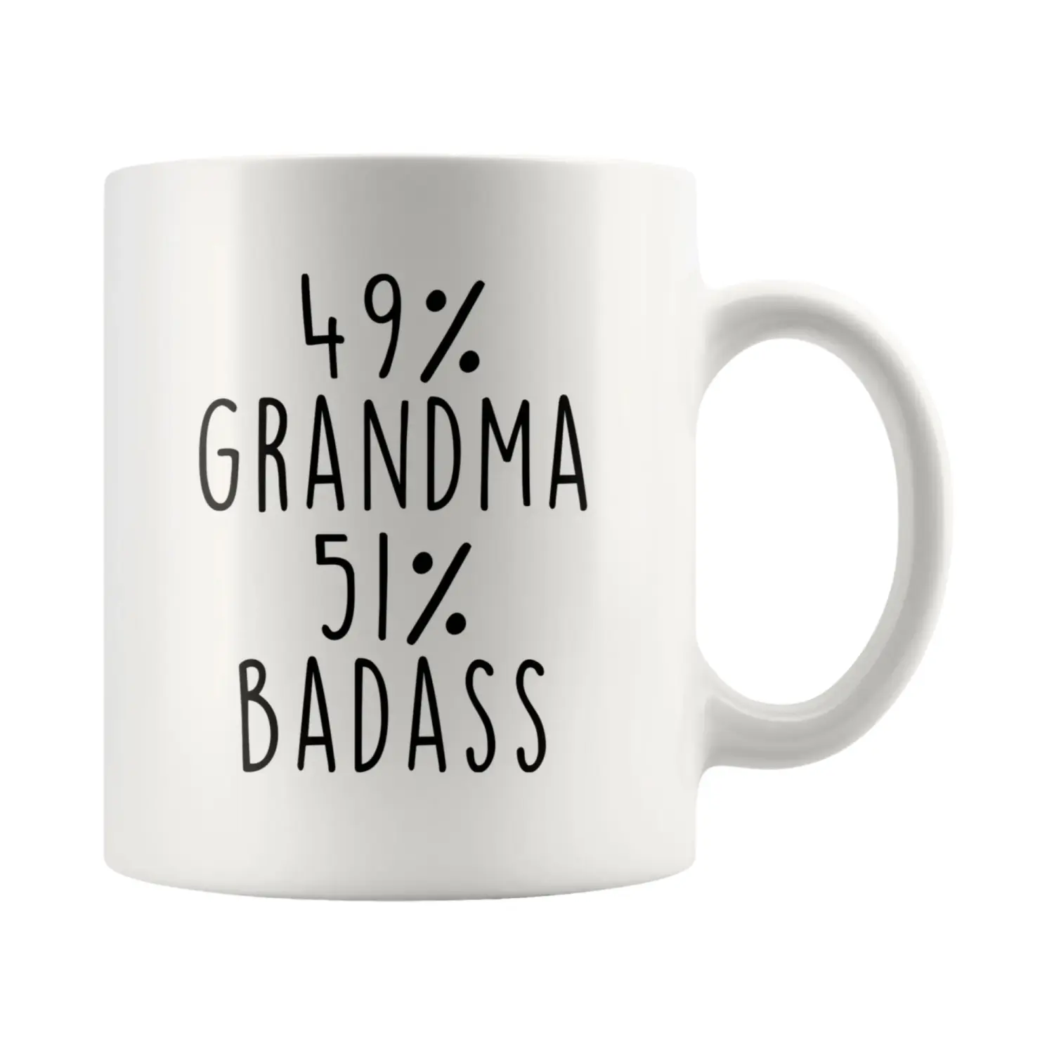 Badass Grandma Ceramic Beverage Mug - 49% Grandma, 51% Badass, Colored Text, Reusable, Perfect Gift for Grandmothers, Coffee Tea Cup, Reuse
