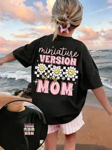 Cute Style Kids T-Shirt - Pink Letter Daisy Smile Print Parent-Child Casual Short Sleeve Top for Girls