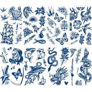 8 Animal Temporary Tattoo Stickers, Realistic Butterfly Snake Whale Ship Skull Designs, Waterproof Adult Fake Tattoos, Lasts 1-2 Weeks