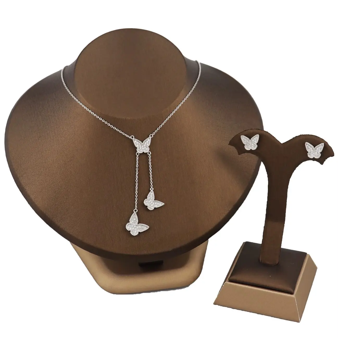 High Quality Butterfly Clover Necklace + Earrings Set - White Gold, Unisex, Metal Coating, Unique Design, Durable and Long-Lasting Jewelry 17.7" long girlfriend accessory girl jewelry women daily jewelry pendant necklace
