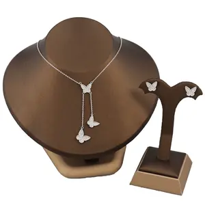 High Quality Butterfly Clover Necklace + Earrings Set - White Gold, Unisex, Metal Coating, Unique Design, Durable and Long-Lasting Jewelry 17.7" long girlfriend accessory girl jewelry women daily jewelry pendant necklace