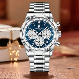 Right Time Men’s Sports Business Chronograph Watch, Silver Metal Watch Bangle Blue Contrast Dial Tachymeter Timer, Luminous Waterproof Quartz Wristwatch with Calendar Window, wedding anniversary Watch for Male,Limited Watch Store Holiday Gift Deals