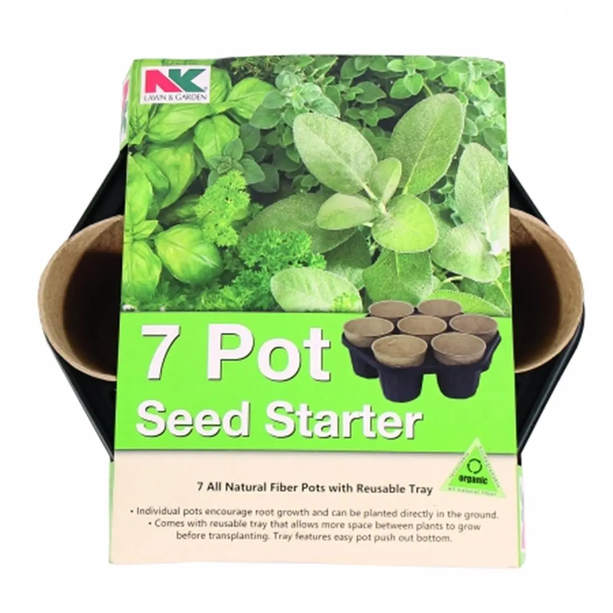 Jiffy-Ferry Morse Circular Reusable Tray with Natural Fiber Seed Starting Pots, 7-Pack Brown PFB7, Root Growth Aid for Home Garden Supplies