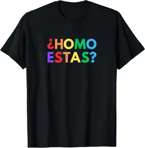 Homo Estas Funny Spanish Gay Pride Novelty LGBTQ+ Y2K Meme T-Shirt Pure Cotton Graphic Tees Menswear Top: Gifts for Men & Women