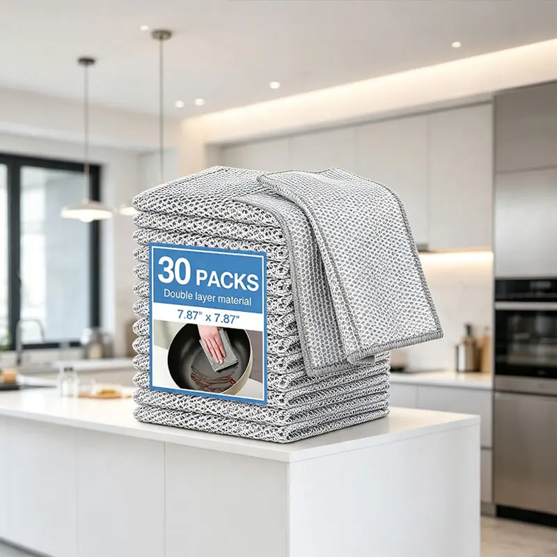 Double-Layer Non-Scratch Wire Dishcloths, 10-30Counts Multipurpose Reusable Dishwashing Rags, Washable Durable Wet & Dry Kitchen Cleaning Cloths for Sinks, Pans & Dishes