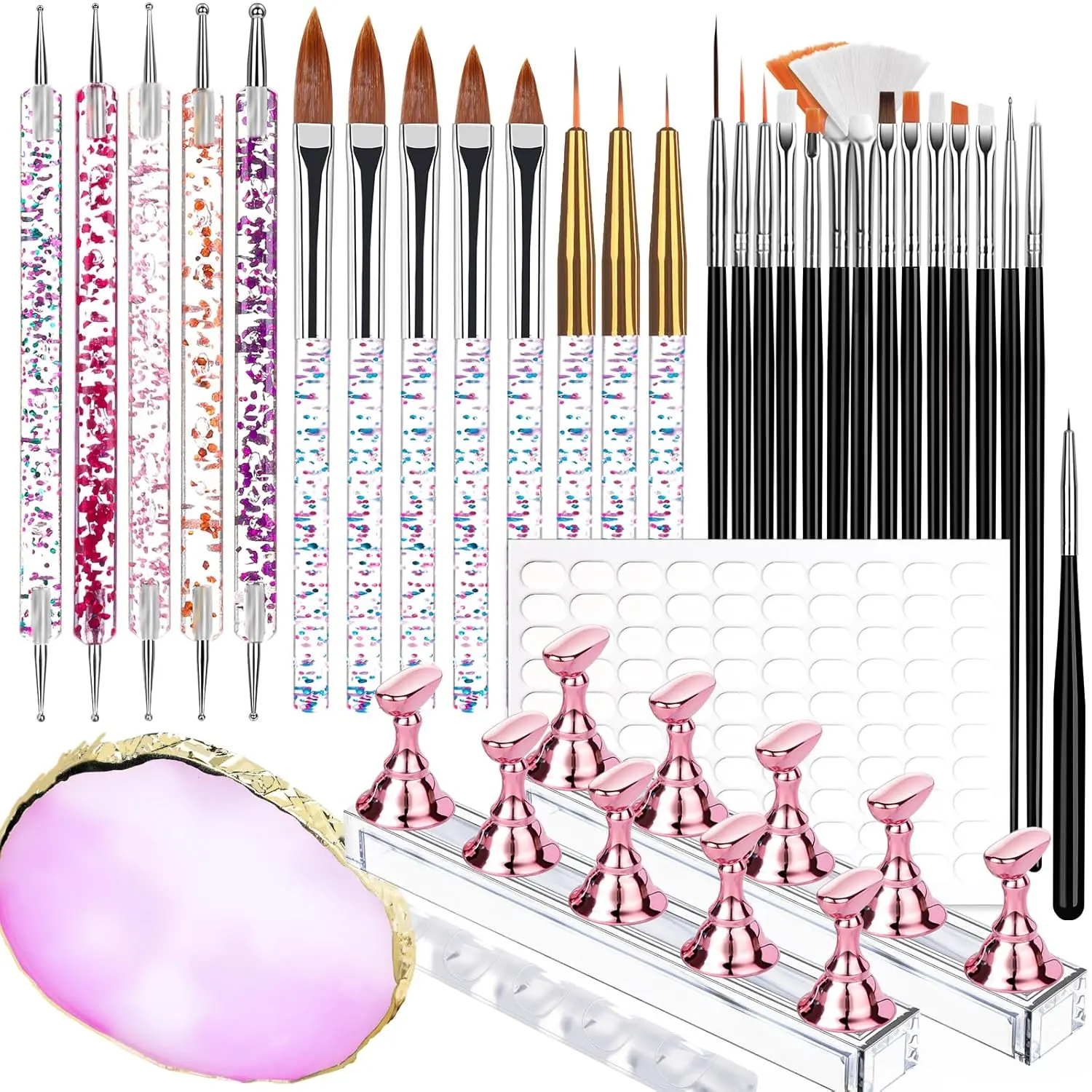 Nail Art Tools Set, 23 Pcs Nail Art Brushes, 5 Pcs Nail Dotting Tool, 2 Set of Nail Stand, 100 Pcs Double-Sided Adhesive Tabs, Nail Art Palette, Brushes Holder for DIY Nail Art