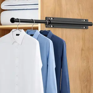 Valet Rod for Closet Retractable, 13.4"-23.2" Pull Out Clothes Hanger Rail, Heavy Duty Alloy Steel Side Mount Wardrobe Bar, Adjustable Organizer Rack for Laundry Room, Bathroom, Entrance (Black)