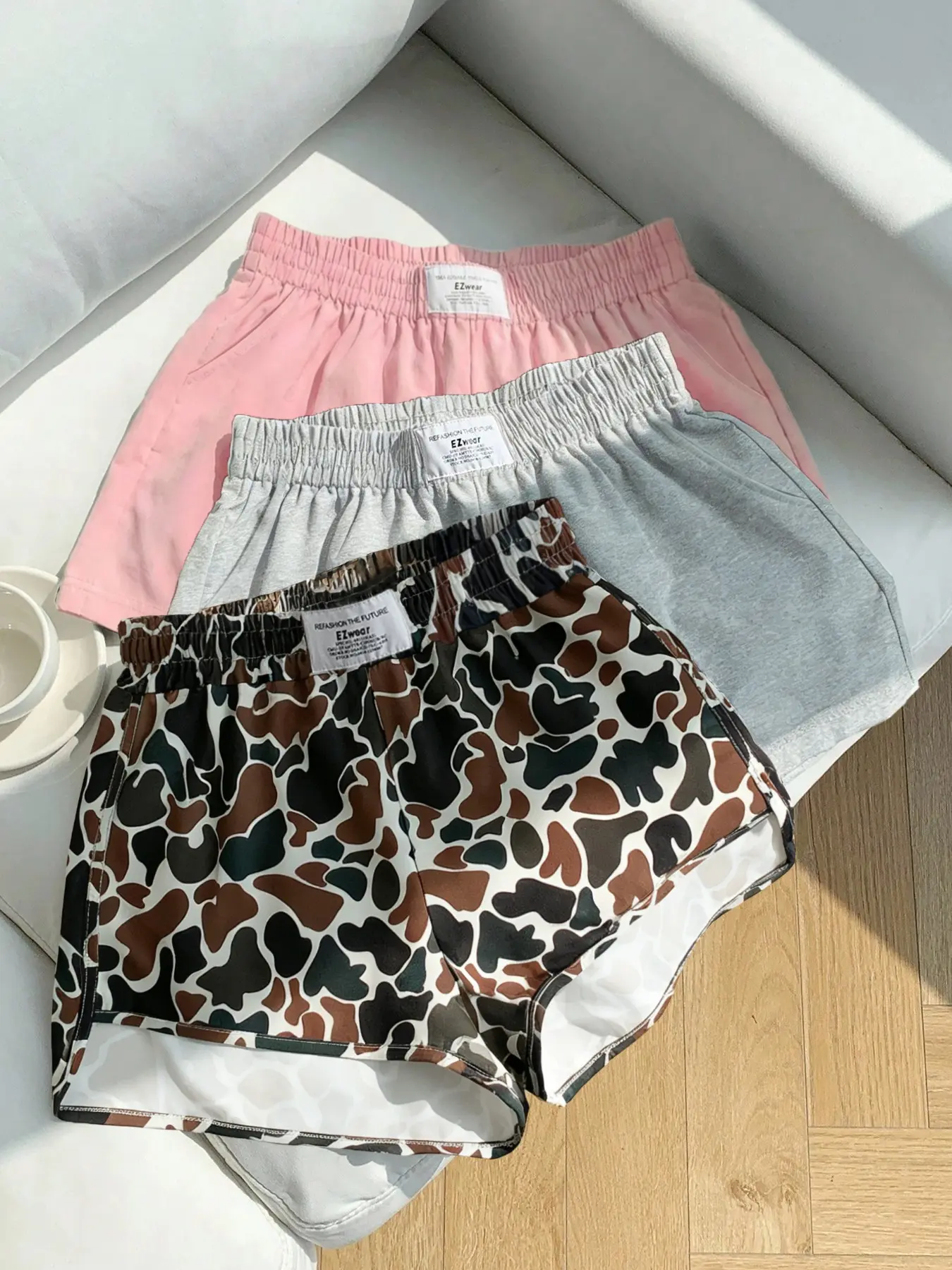 3-Pack Women's Vintage Waistband Camouflage Shorts, Spot All-Over Print & Solid Color, Loose-Fit Casual Summer Pants, Slimming Home Wear, Bottoms