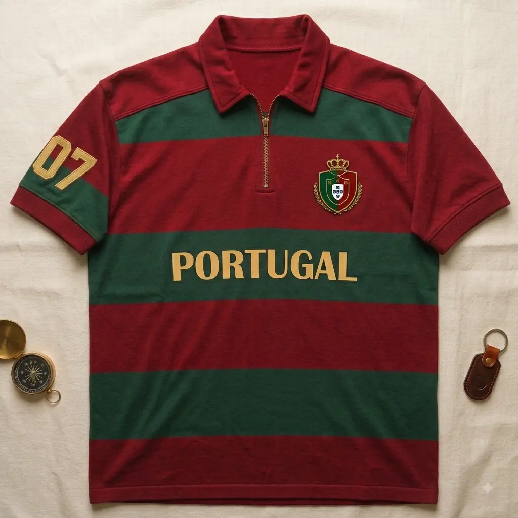 Retro Portugal Heritage 07 Polo Jersey – Vintage Red Green Soccer-Inspired Shirt, Gold Emblem, Classic Collared Sportswear, Breathable Athletic Top, Unisex Streetwear, Game Day & Casual Outfit