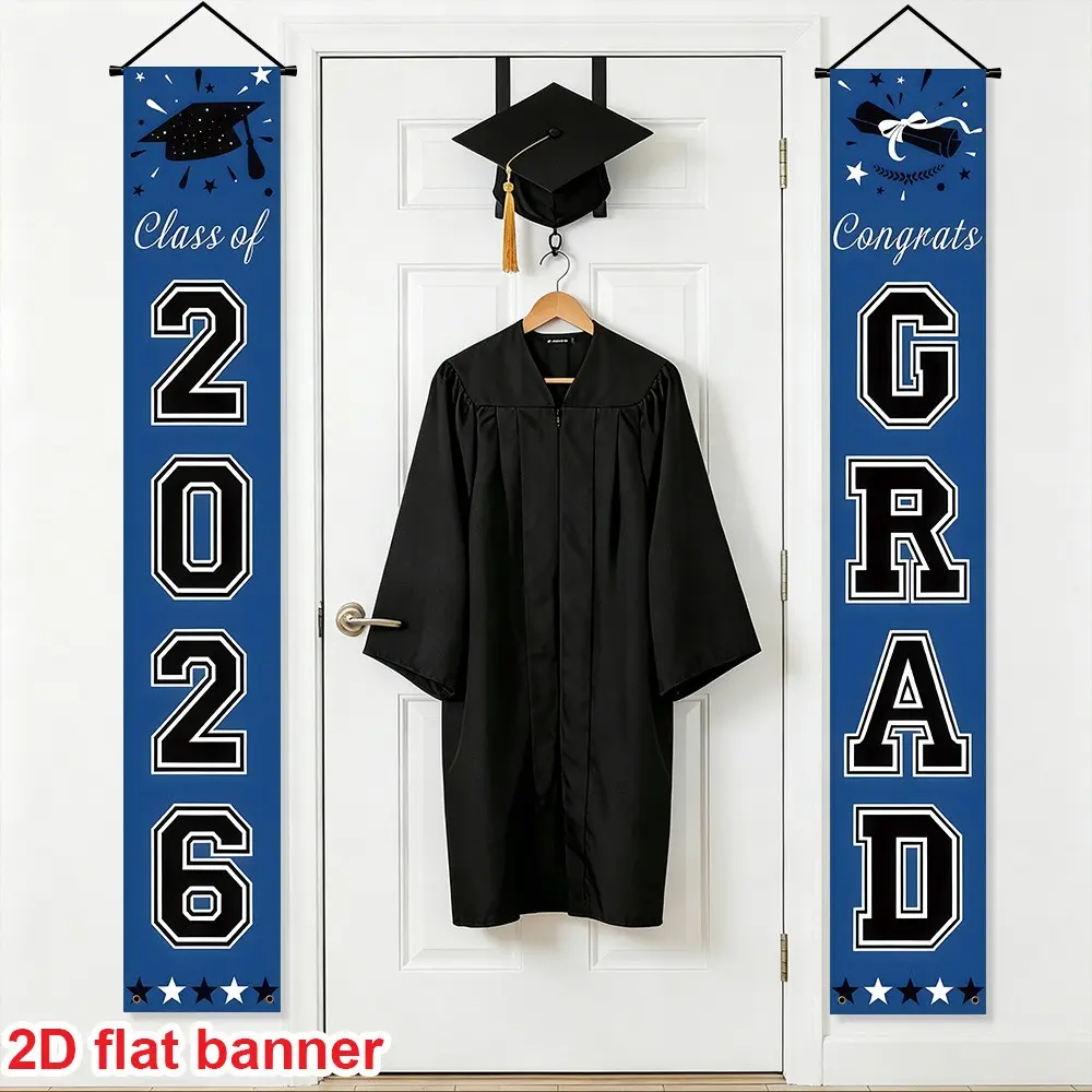 2026 Graduation Decoration, Porch Banner Party Supplies, Custom Banners, Suitable for Any School or Grade, Blue, Gold, Graduation Decorations, Decorative Banner