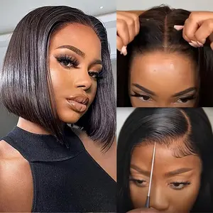 [West Kiss] Ready Go Pre Cut Glueless 7x5 Bob Wig Straight Human Hair Wig Pre Bleached Pre Plucked With Baby Hair