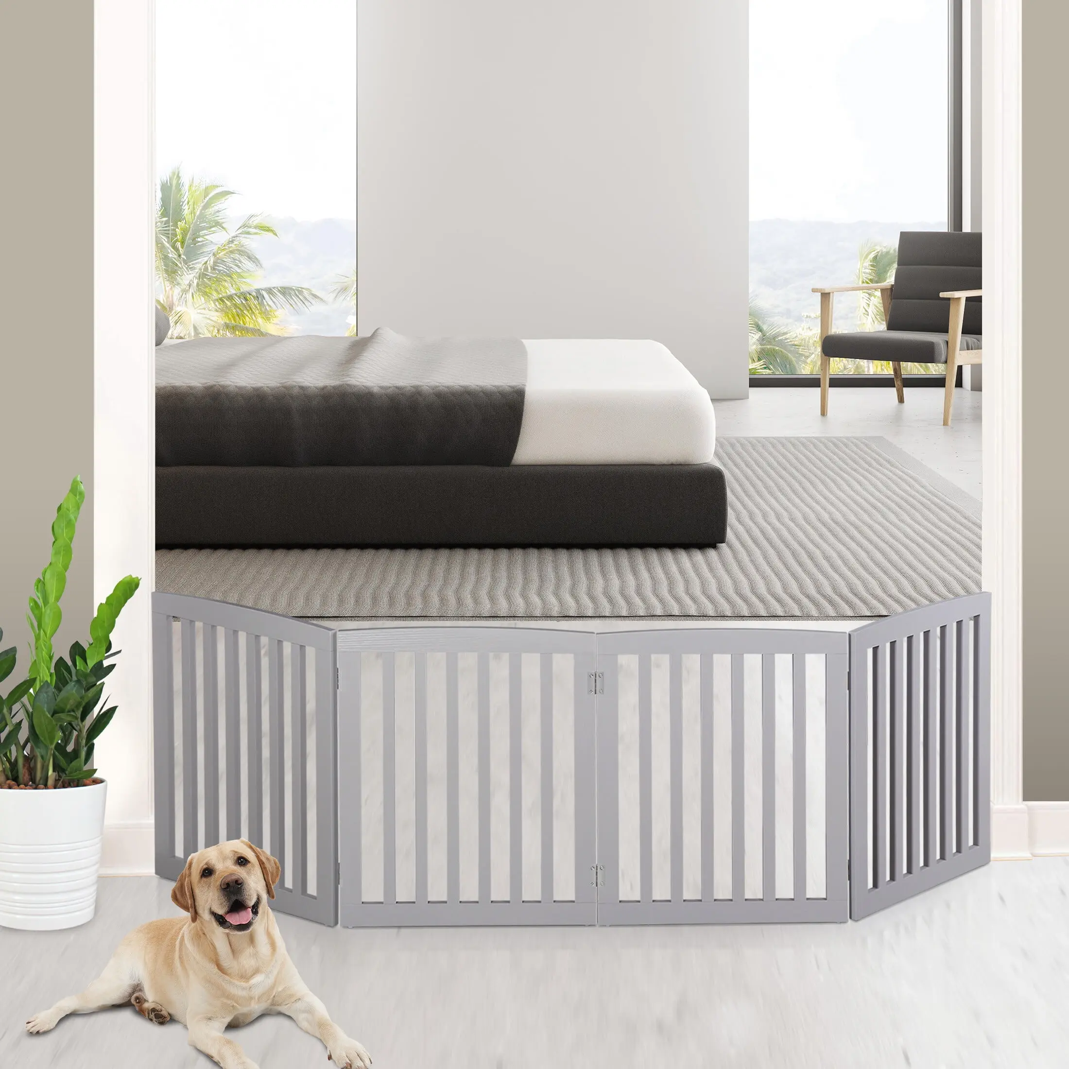 Segawe Indoor Solid MDF Wood Pet Gate Fence - 4 Panels Gray Enclosed Freestanding Foldable, 24"(w)x20.5"(h)x0.6"(d), 19.6 lbs, Lightweight Design, Foldable Convenience, Easy Setup, Easy Move Home Entryway Barrier, 24" (W) X 20.5" (H) X 0.6" (D), Barrier A