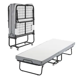 【fathersdaygift】VEVOR Rollaway Bed, 31 in x 75 in Folding Bed with 4 in Mattress, Twin Size Foldable Bed with Sturdy Metal Frame & Memory Foam Mattress, Portable Twin Roll Away Bed with Mattress, for Adults, Guest