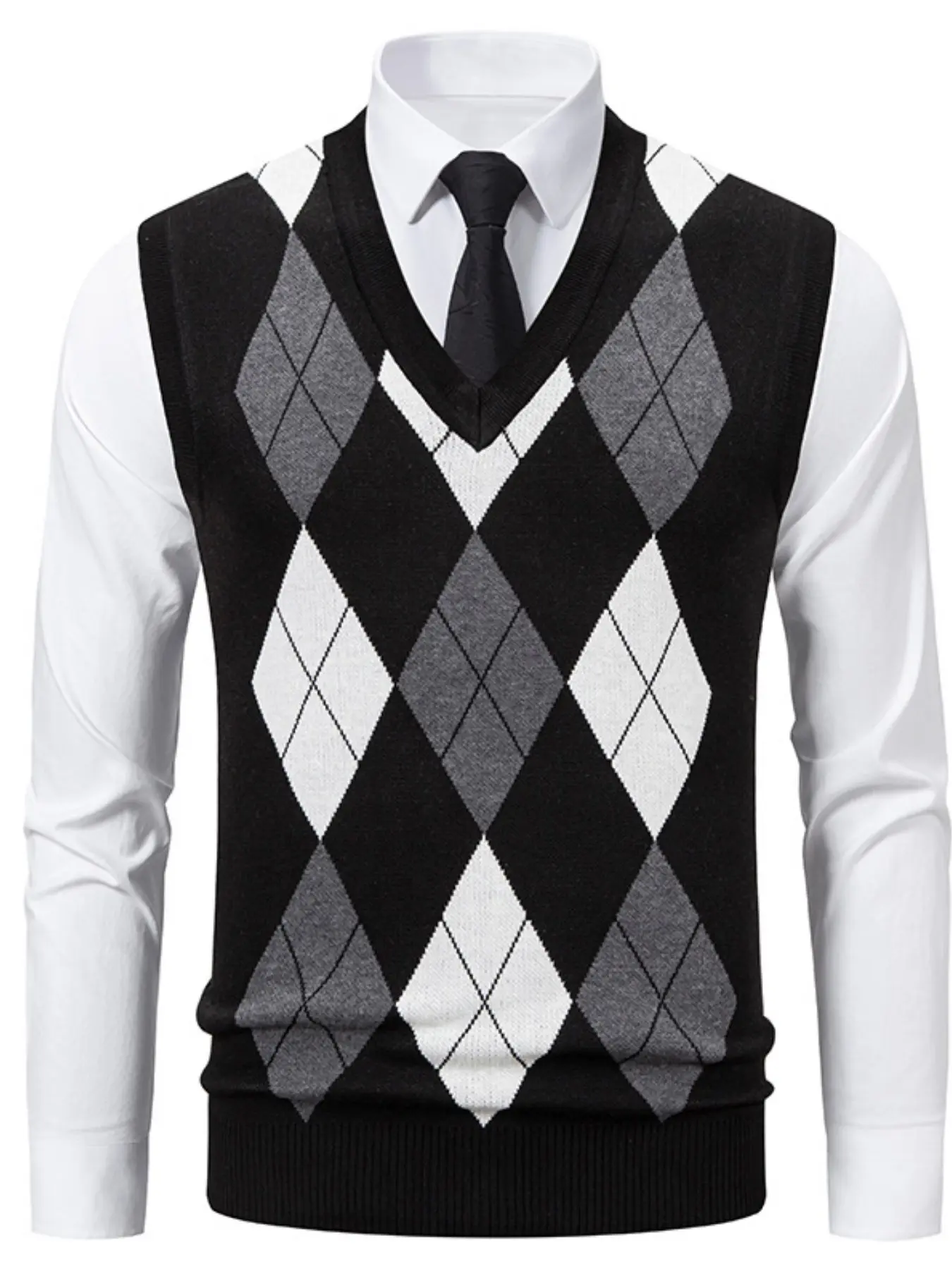New Spring & Fall Fashion Casual Men's Knit Sweater, Colorblock H-Type Sleeveless Fitted Casual Lightweight Vest, Daily Commute Wearable Jacket, Menswear