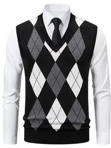 New Spring & Fall Fashion Casual Men's Knit Sweater, Colorblock H-Type Sleeveless Fitted Vest, Daily Commute Wearable Jacket, Menswear