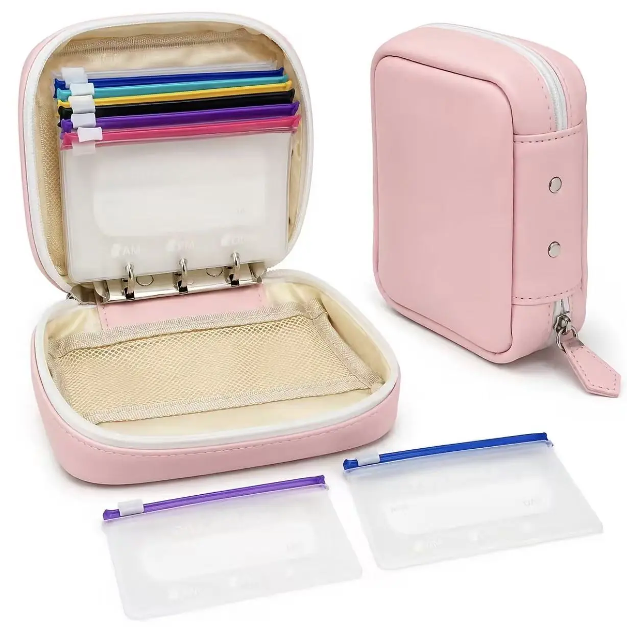 A8 Pill Pouches for Travel, Waterproof Binder PillOrganizer Set, 14 Color-Coded Airtight ReusableZipper Pouches, Large Weekly Travel Storage forDaily Medicine, Vitamins & Fish Oils