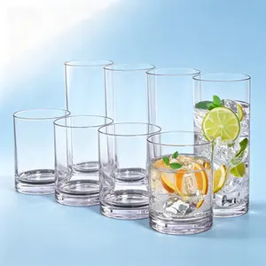 BPA-Free Reusable Drinking Glasses (Set of 8) 12oz Rocks & 16oz Water Cups| Clear Plastic Tumblers, Made in USA| Top-Rack Dishwasher Safe| Acrylic Classic Design