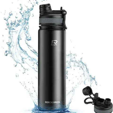 ROCKBROS Classic Insulated 304 Steel Safe Stainless Steel Flask Tumbler, 32oz-40oz Leak-Proof Portable Coffee Water Bottle with Silicone Straw Lid, Handle for Hiking, Indoor Use, Bottled Insulation Compatible
