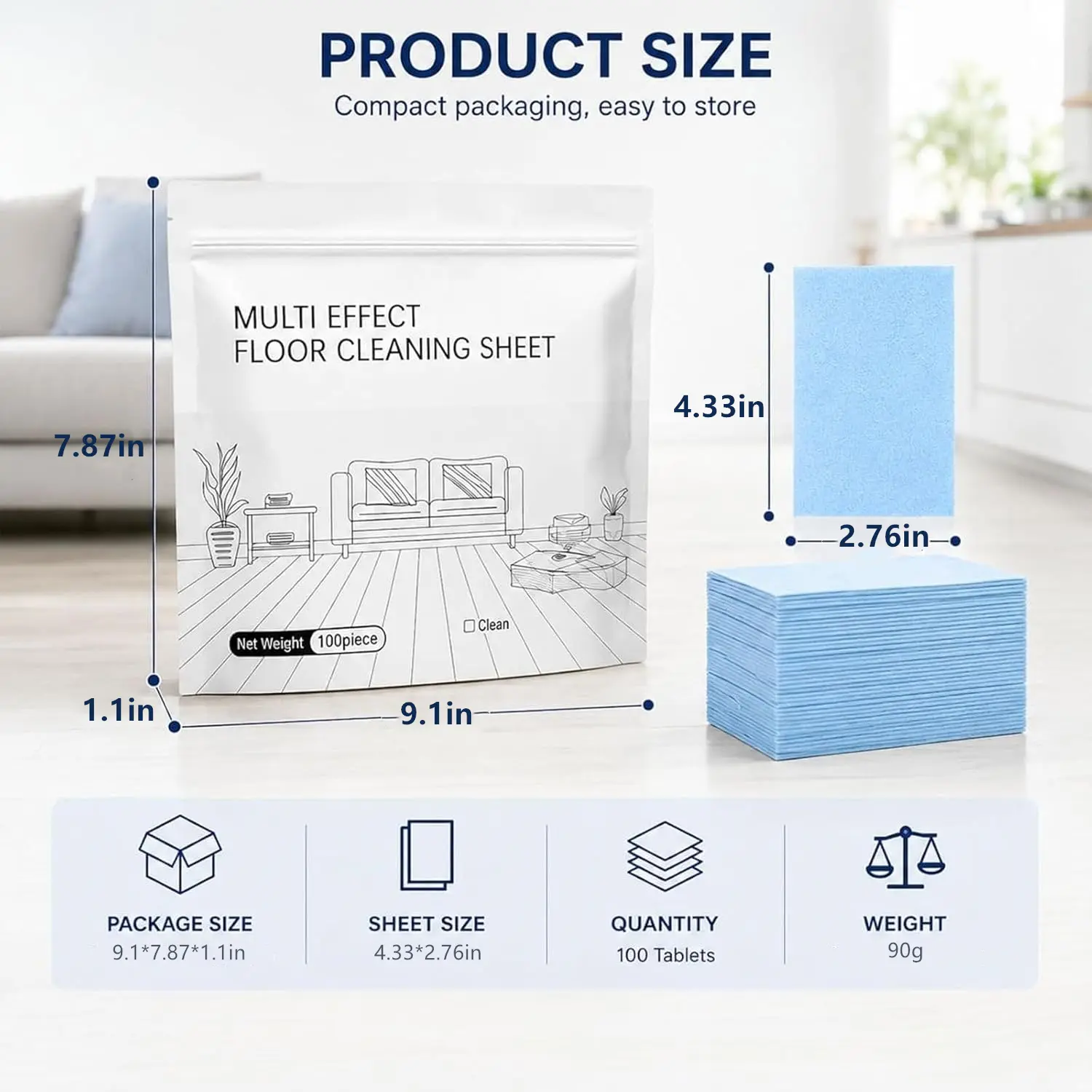【Very Wa】100-Count Floor Cleaning Tablets, Multi-Surface Antibacterial Cleaner for Hardwood, Laminate, Tile & RV Walls, Deodorizing Maintenance Solution, Compact Easy-Storage Design