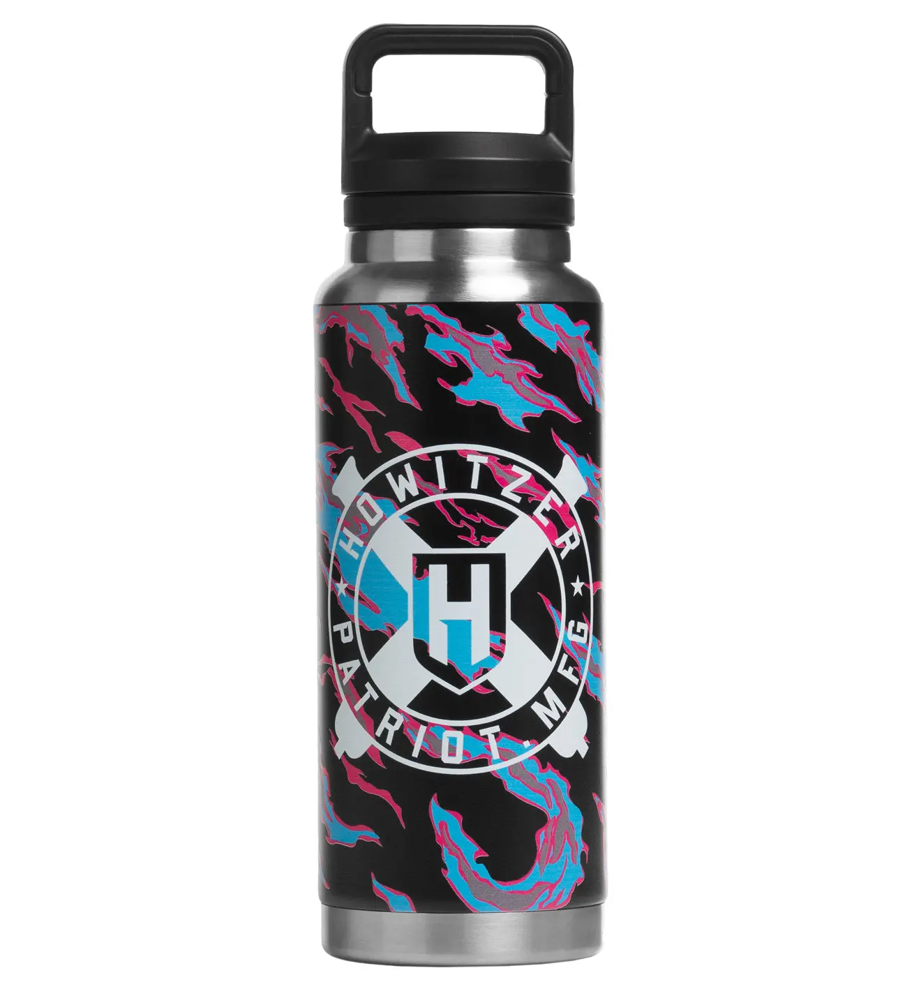Howitzer Branded Insulated Portable Vacuum Flask Water Bottle - 37oz Kitchen Drinkware with Industrial Leak-Proof Secure Lid, Carry Handle, 13-24H Liquid Retention & Chilling for Treks, 13-24 Hours