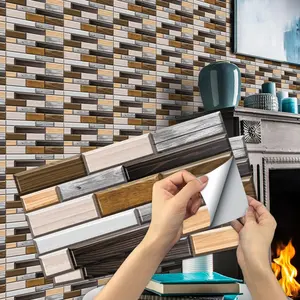 6/12/24/48 PCS Vintage FG Tile Stickers, Retro Wood & Metal Gray 3D Layered, PVC Crystal Film, Peel & Stick Backsplash, Waterproof & Oil-Proof DIY Wall Decor