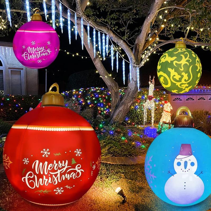 24 Inch Light up with 16 RGB colors PVC Inflatable Christmas  Ball  Electric Air Pump,  Large Weight Stand Firmly Yard, Outdoor Decorated Ball with Remote for Yard & Pool Mixed