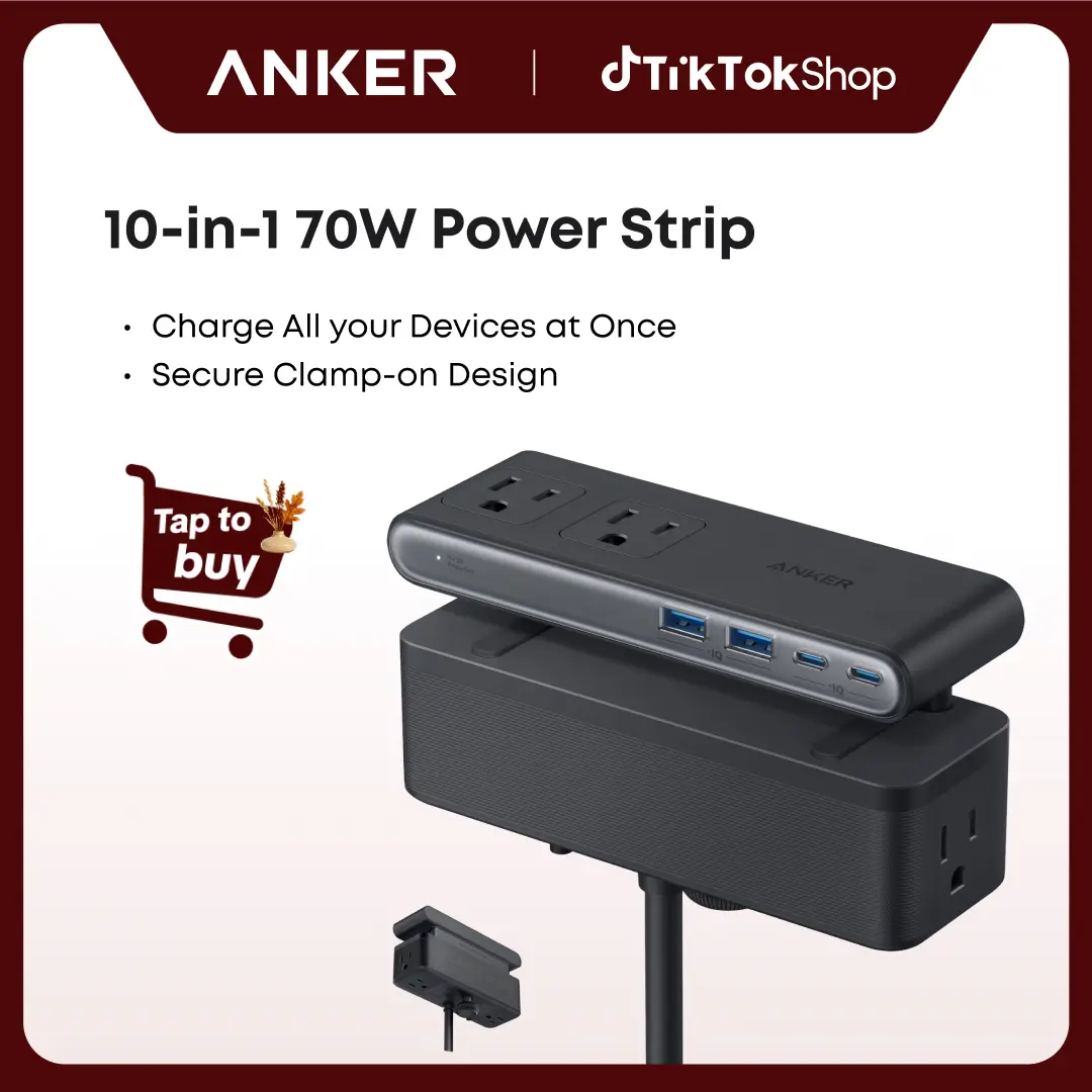 【10-in-1 Desk Clamp】Anker Nano Power Strip, 1500J Surge Protection,5 ft Extension Cord, 70W Max Gaming Desk Accessory, 6 AC, 2 USB A, 2 USB C, Home Office Essential, Fitts 0.6 - 1.8" Tabletop Edge (Usb Port Gadget, Usb A Ports, Multiple Usb Port) sohochic