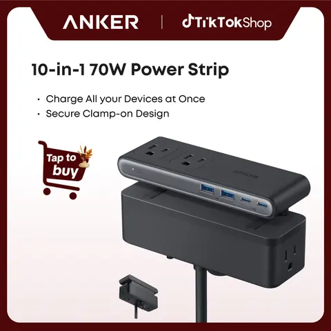 【10-in-1 Desk Clamp】Anker Nano Power Strip, 1500J Surge Protection,5 ft Extension Cord, 70W Max Gaming Desk Accessory, 6 AC, 2 USB A, 2 USB C, Home Office Essential, Fitts 0.6 - 1.8" Tabletop Edge (Usb Port Gadget, Usb A Ports, Multiple Usb Port)
