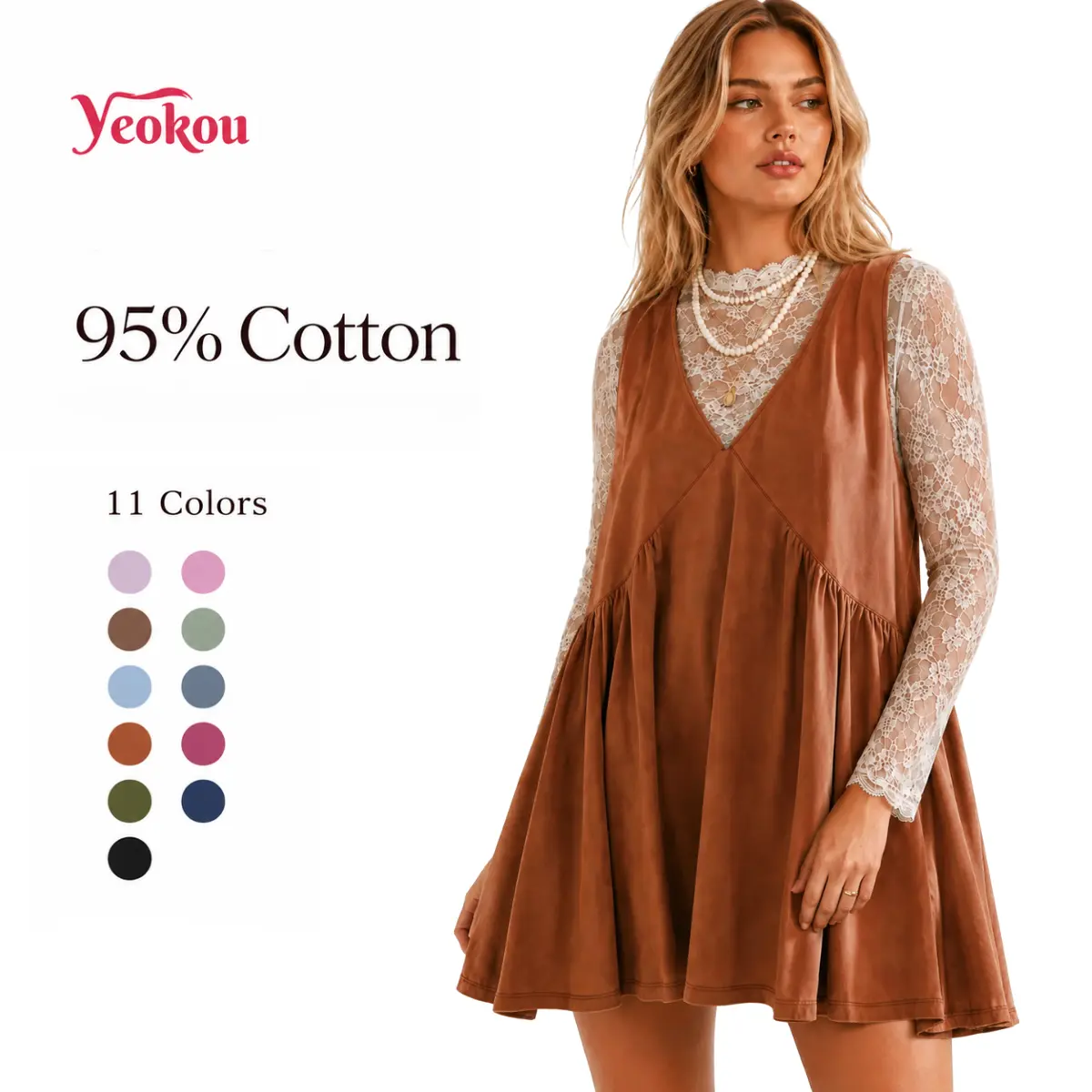 Yeokou Women's Boho Mini Dress, Casual V-Neck Sleeveless A-Line Swing Sundress for Summer, Cute Flowy Clothes with Pockets, Casual Wear, Boho Style Dresses, Women's Clothes, Clothes For Women