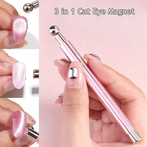 3-in-1 Cat Eye Nail Magnet, Double-Ended Cylindrical & Ball Magnetic Pen for Nails, Glass Bead Cat Eye Effects Magnetic Tool Kit for Gel Polish DIY Home Manicure Supplies, Nail Art Design