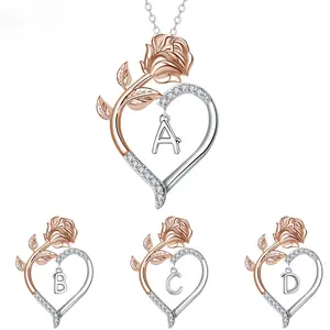 Heart Letter Pendant Necklace, Rose Zirconia Charm, Birthday Holiday Present, Heart Shaped Necklace,love actually heart necklace recovery  gifts for girlfriend ashes  keepsake valentines gifts for gf gifts for women