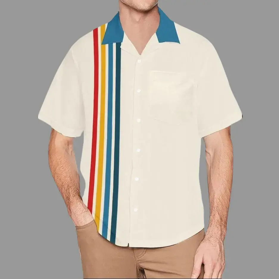 Retro Vintage-inspired Bowling Shirt, 1950s style, Hawaiian Button-up, striped, rockabilly #Hawaiianshirt