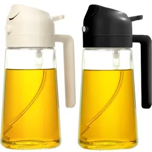 Oil Sprayer for Cooking, 2 in 1 Olive Oil Dispenser Bottle for Kitchen, 16oz/470ml Premium Glass Oil Bottle, Food-grade Oil Mister for Air Fryer, Salad, Frying, BBQ (Creamy white/Black)