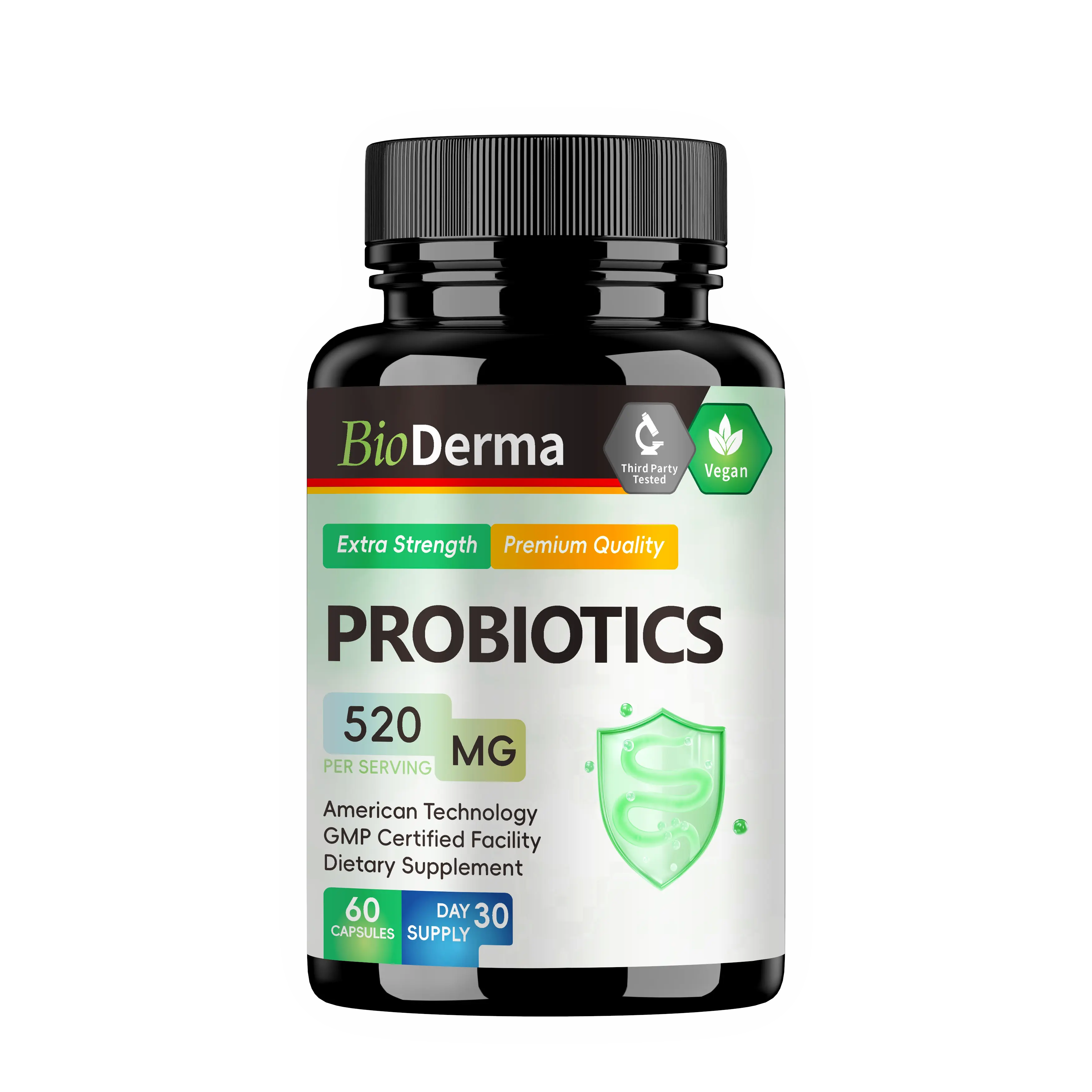 Intestinal Probiotics 520mg Extra Strength Vegan Formula with Prebiotics for Digestion & Intestinal Health 60 Capsules
