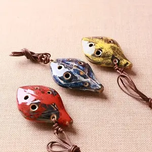 Handmade Ceramic Ocarina Instrument with Lanyard - Ancient Chinese Style Six-Hole Flute for Playing & Gift - Elegant Art Decorative Craft
