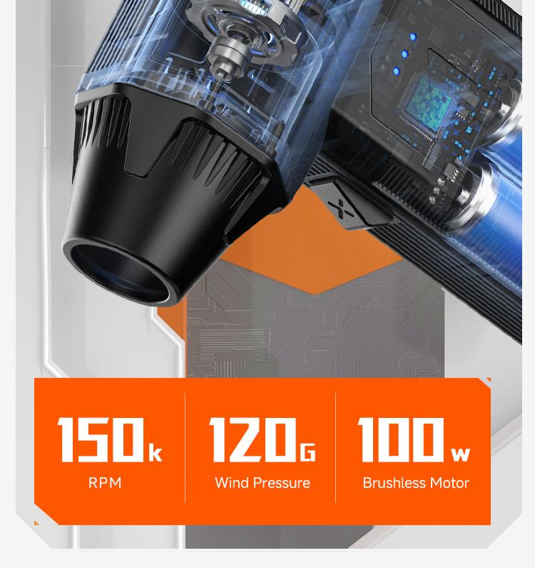 150g High- Pressure Turbo Blower, Designed for Deep Car Detailing, 150000 RPM Brushless Motor. Instantly Cleans AC Vents, Seat Crevices, Engine Bays and Removes Snow. Portable On- the-Go Tool, More Professional Than a Hair Dryer Deep Cleaning