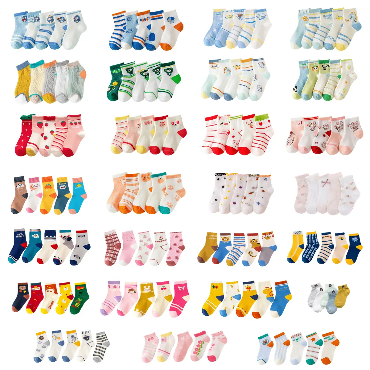 100 Different Socks 5Pairs New Design Kids Socks, Cartoon Cute Playful, Soft Breathable Stretchy for Baby and Toddler, Non-slip Lightweight & Comfy fo