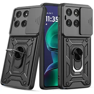 Moto G Stylus 5G 2026/2025 phone case, featuring a built-in sliding camera lens cover and ring holder, heavy-duty shockproof full-coverage protective case, black.