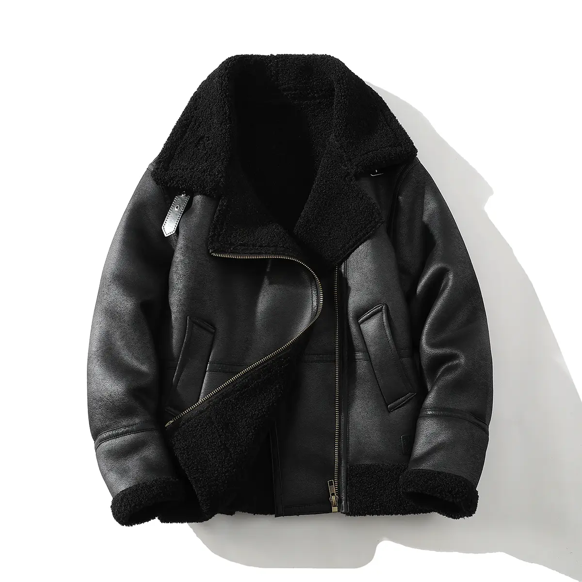 Handmade Men's Winter Thickened Warm Jacket, Limited Edition Moto Style, Fleece-Lined Retro Outdoor Windproof Outerwea