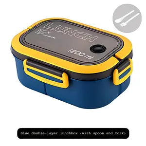 Reusable Portable Bento Lunch Box 1200ML Large Capacity Double Layer Design, Leak Resistant Food Container with Free Tableware for Home Office School Outdoor Use