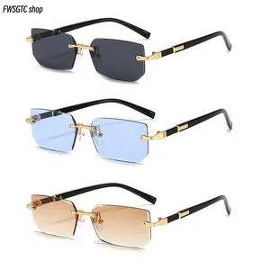 3-Pack Rimless Rectangle Sunglasses for Men & Women – Trendy Small Square Fashion Shades, Lightweight Stylish Eyewear with UV Protection, Perfect for Summer, Travel, Beach Vacations & Daily Outdoor Wear