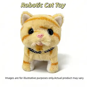 Realistic Soft Plush Robot Cat Toy, Walks, Wags Tail, Sounds, Cute Pet Gift for Kids & Adults, Interactive Robotic Cat Toy