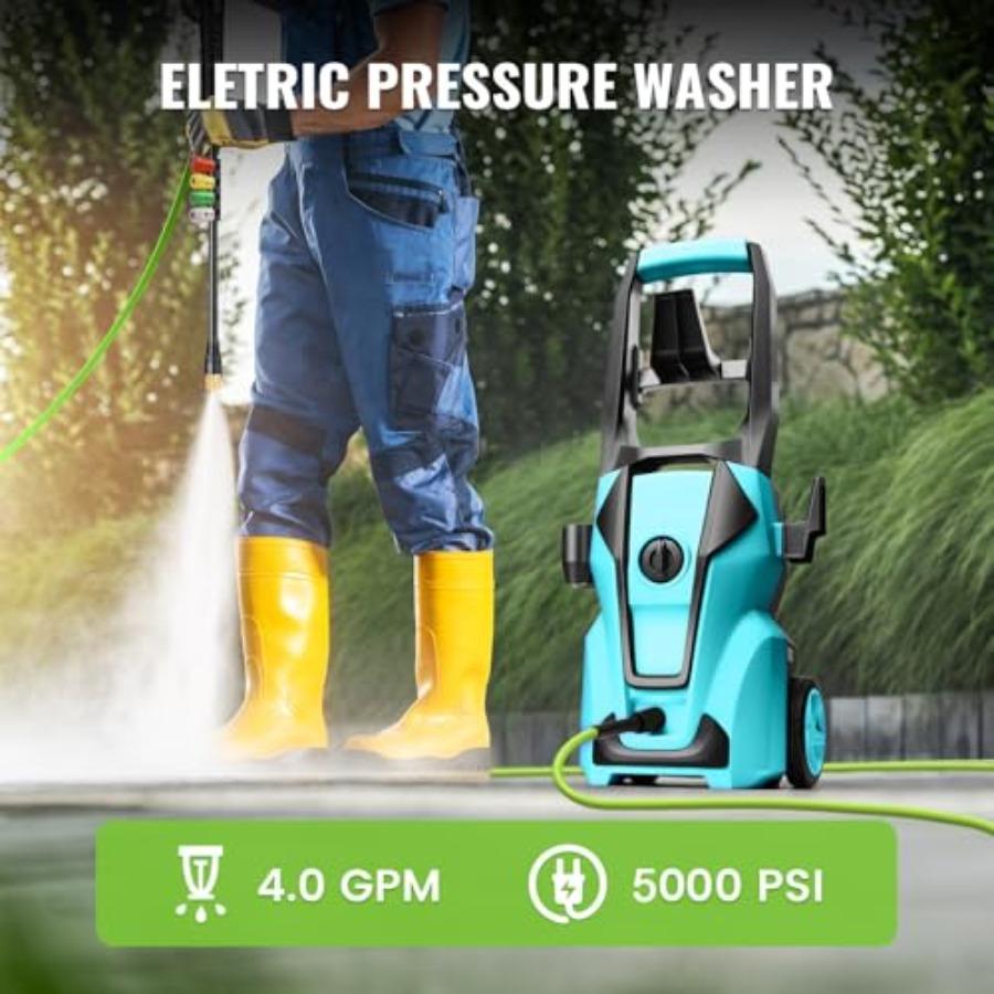 Professional Electric Pressure Washer 5000PSI Power Washer with Foam Cannon 4 Nozzles 33FT Hose and Soap Bottle Car Wash Machin
