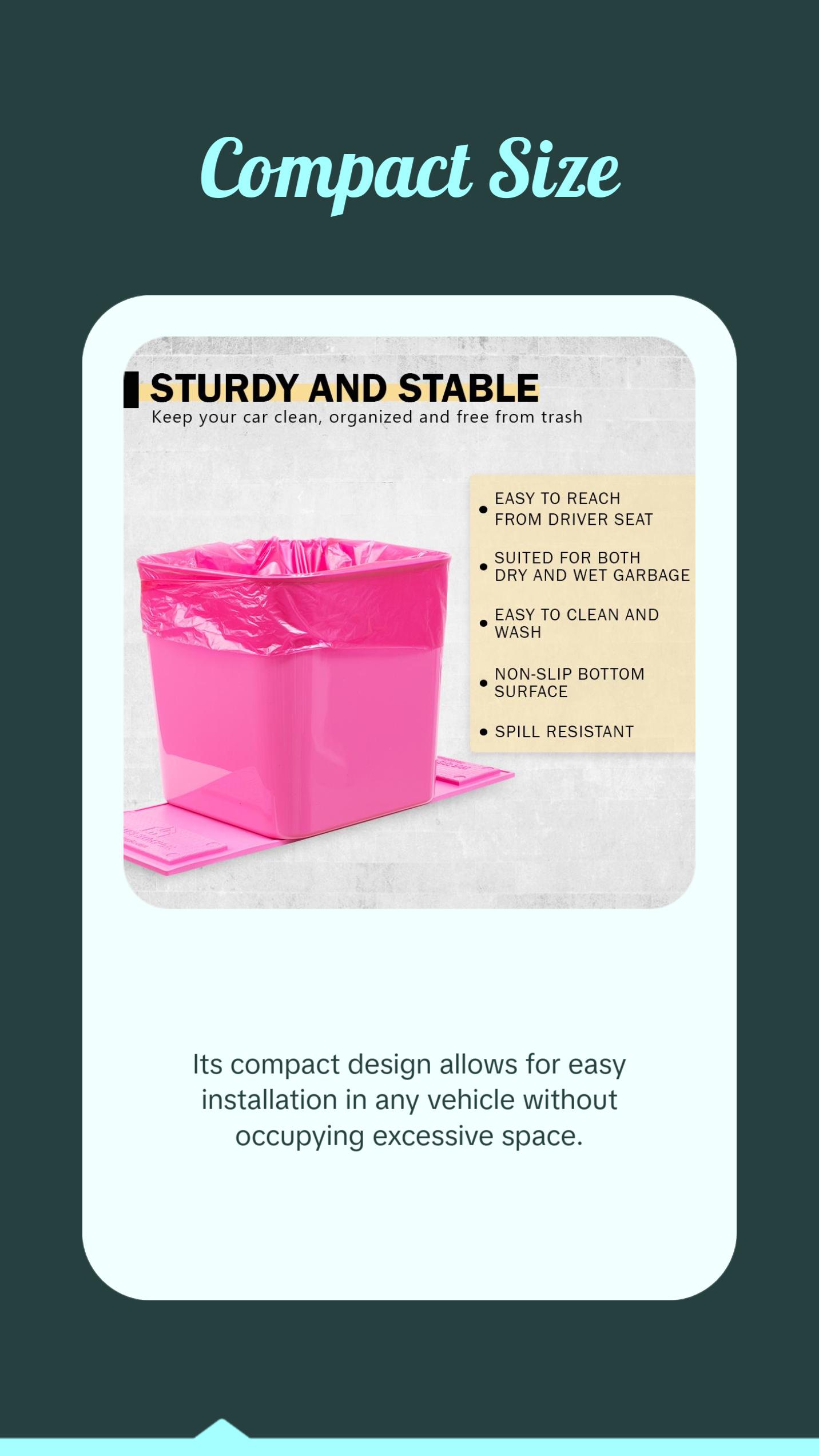 Haussimple Pink Car Trash Can with Stability Flaps Magic Strips & Free Trash Bag Roll Liners Compact Design for Car Organization