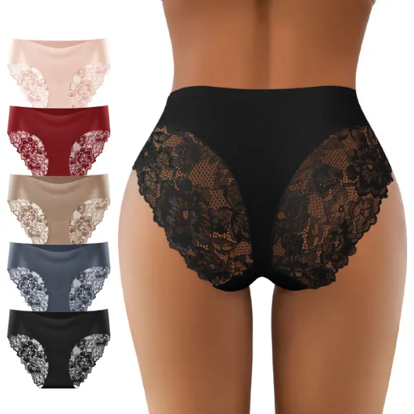 5-Piece Elegance Lace Breathable Ultra-Thin Mid-Waist Women's Panties, Fashionable Lace Design, Soft, Comfortable Fabric, Silky, Skin-Friendly Womenswear, Sizes S-XXL